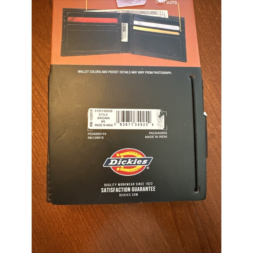 Dickies Bifold Classic Capacity Men Wallet Billfold Brown Leather Multiple Slots - Picture 7 of 7